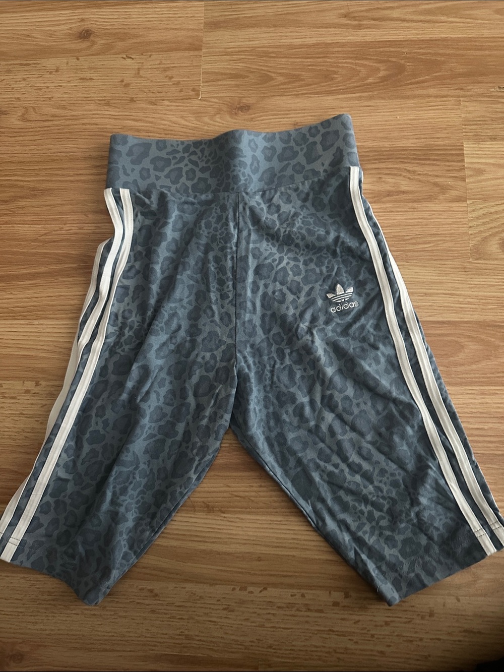 adidas women’s Slate Blue Leopard-Print Leggings with White Stripes